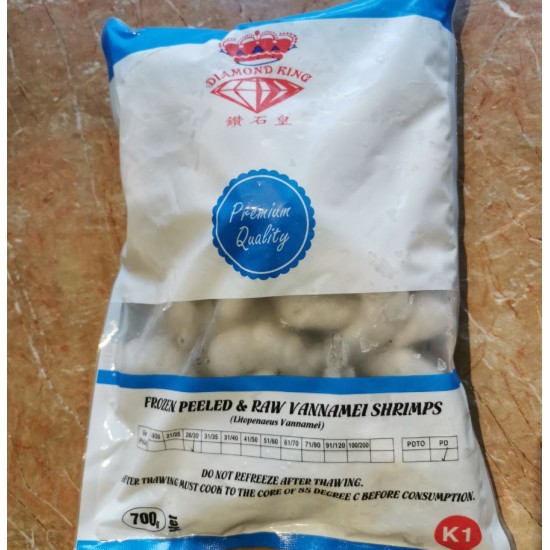 Diamond King Peeled Raw Vannamei Shrimp Size 26/30 700g