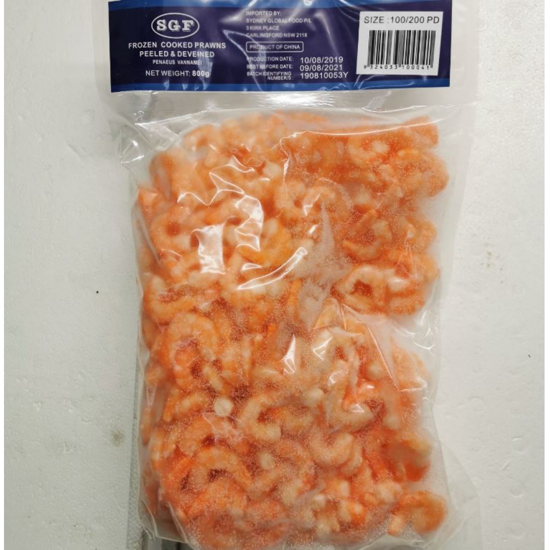 SGF Frozen Cooked Prawns 800g Pack