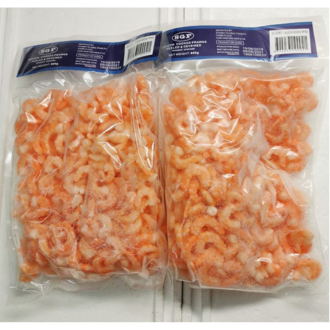 SGF Frozen Cooked Prawns 800g Pack